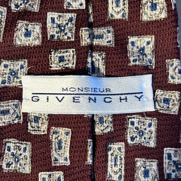 Vtg Givenchy Mens 100% Silk wine maroon artistic frame Geometric Accessory tie - Picture 5 of 10